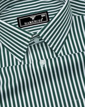 Deep Green With White Stripe Python Texture Dobby Cotton Shirt