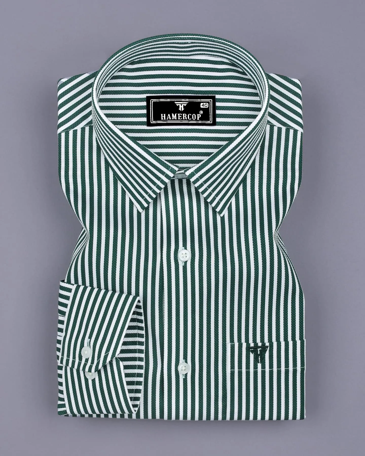 Deep Green With White Stripe Python Texture Dobby Cotton Shirt