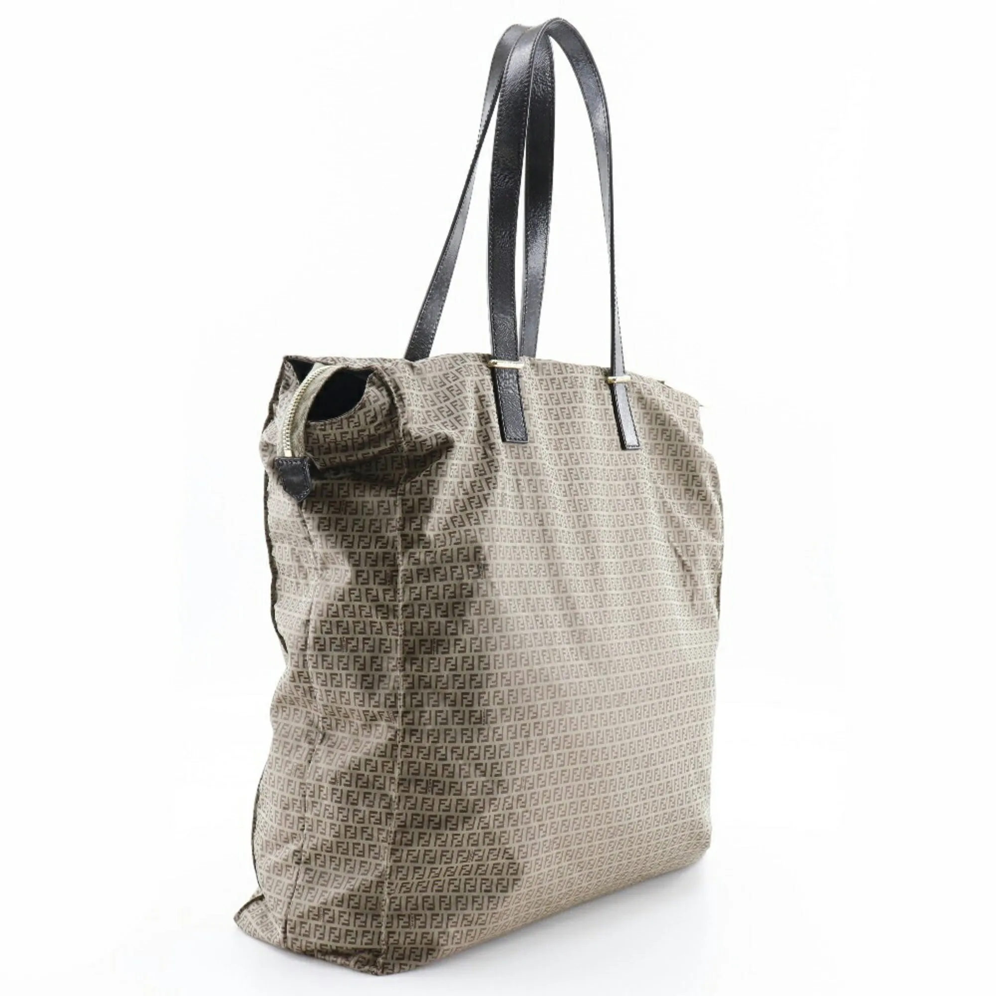 FENDI Micro Zucchini Tote Bag Nylon x Calf Brown Women's