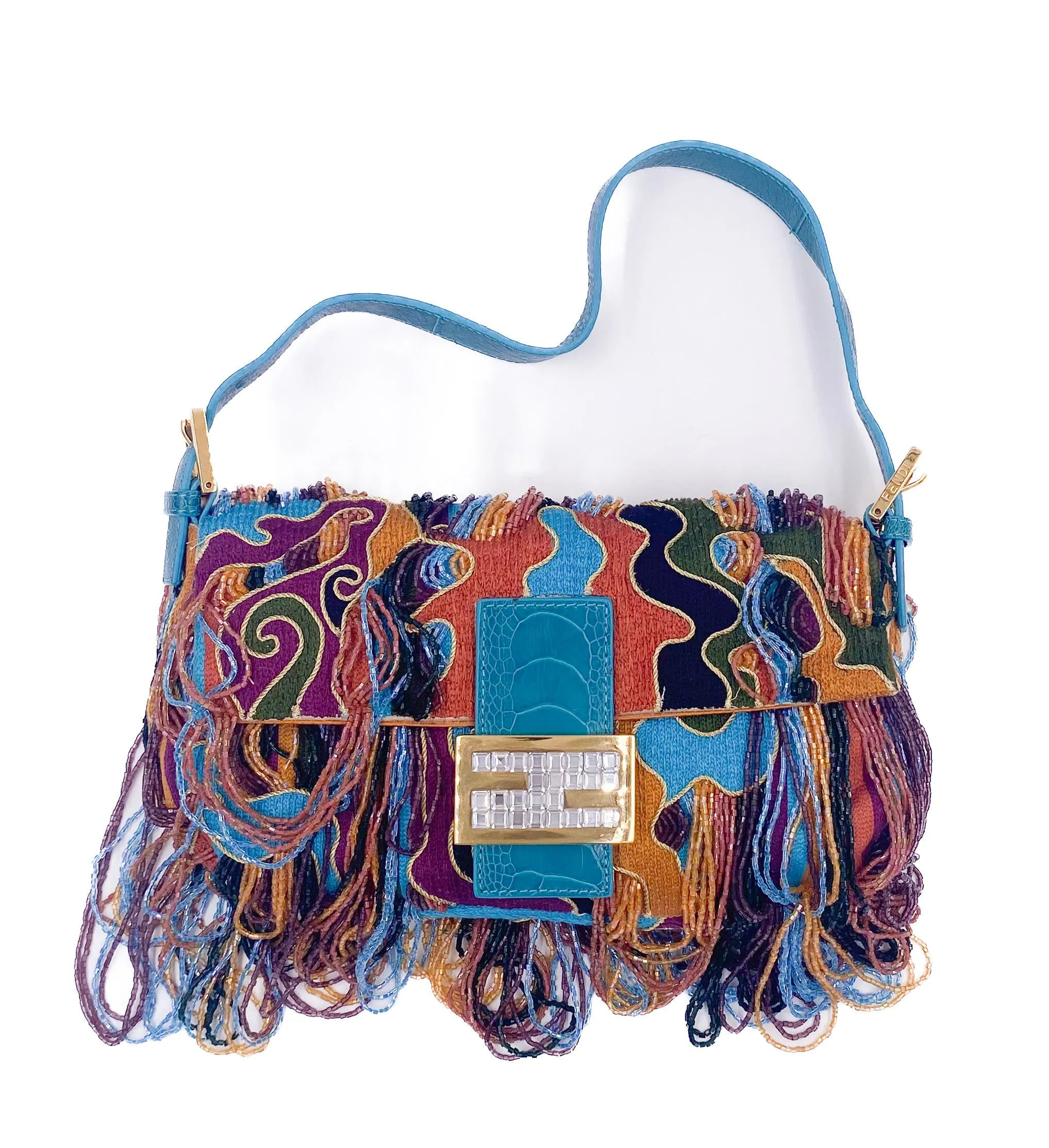 Fendi Multicolored Beaded Embroidered Baguette