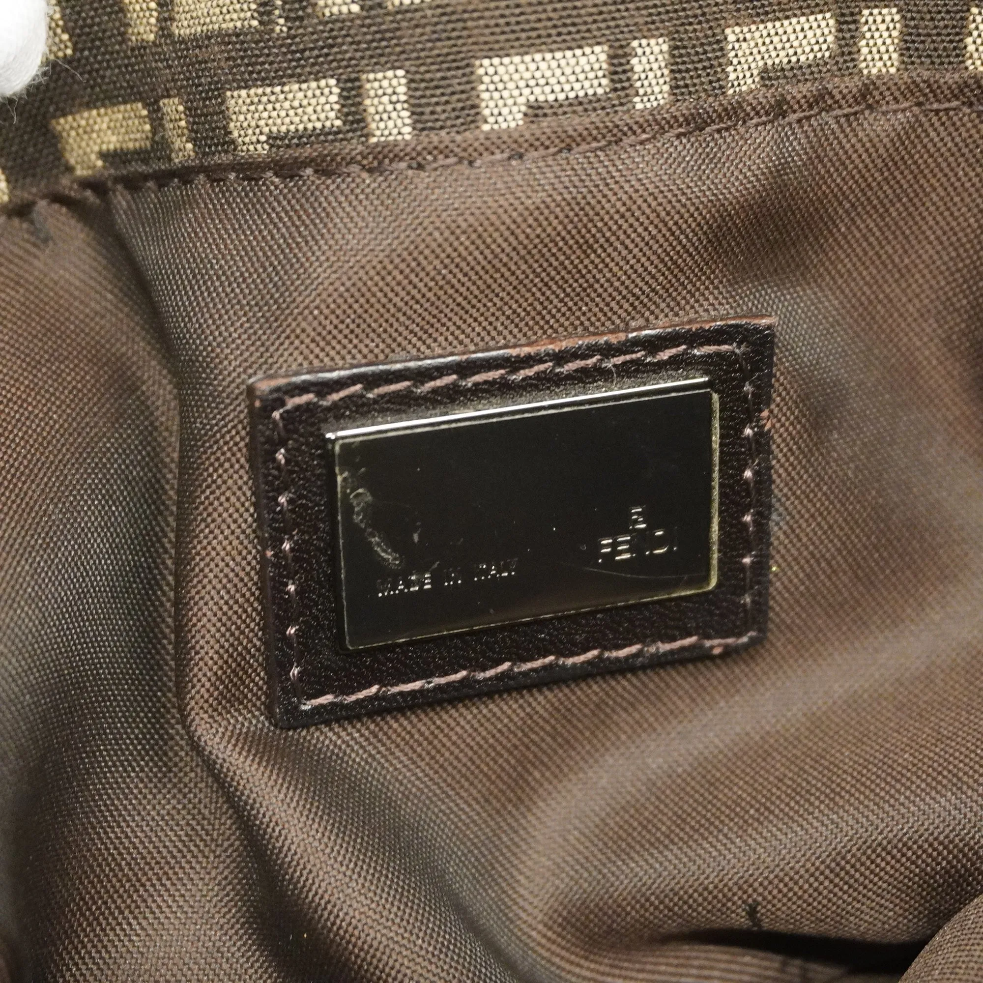 FENDI  Zucchino Handbag Women's Nylon Canvas,Leather Brown