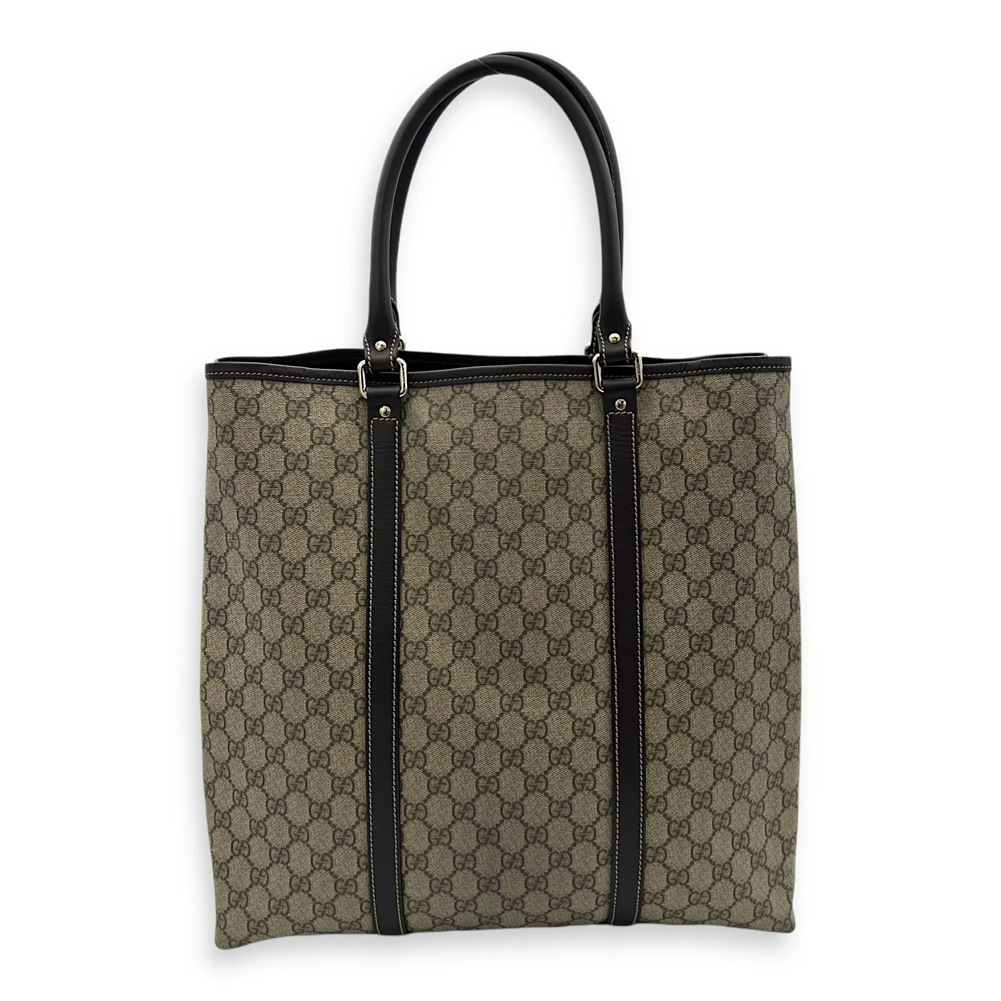 GG Supreme Vertical Brown Tote Bag in Coated Canvas, Gold hardware
