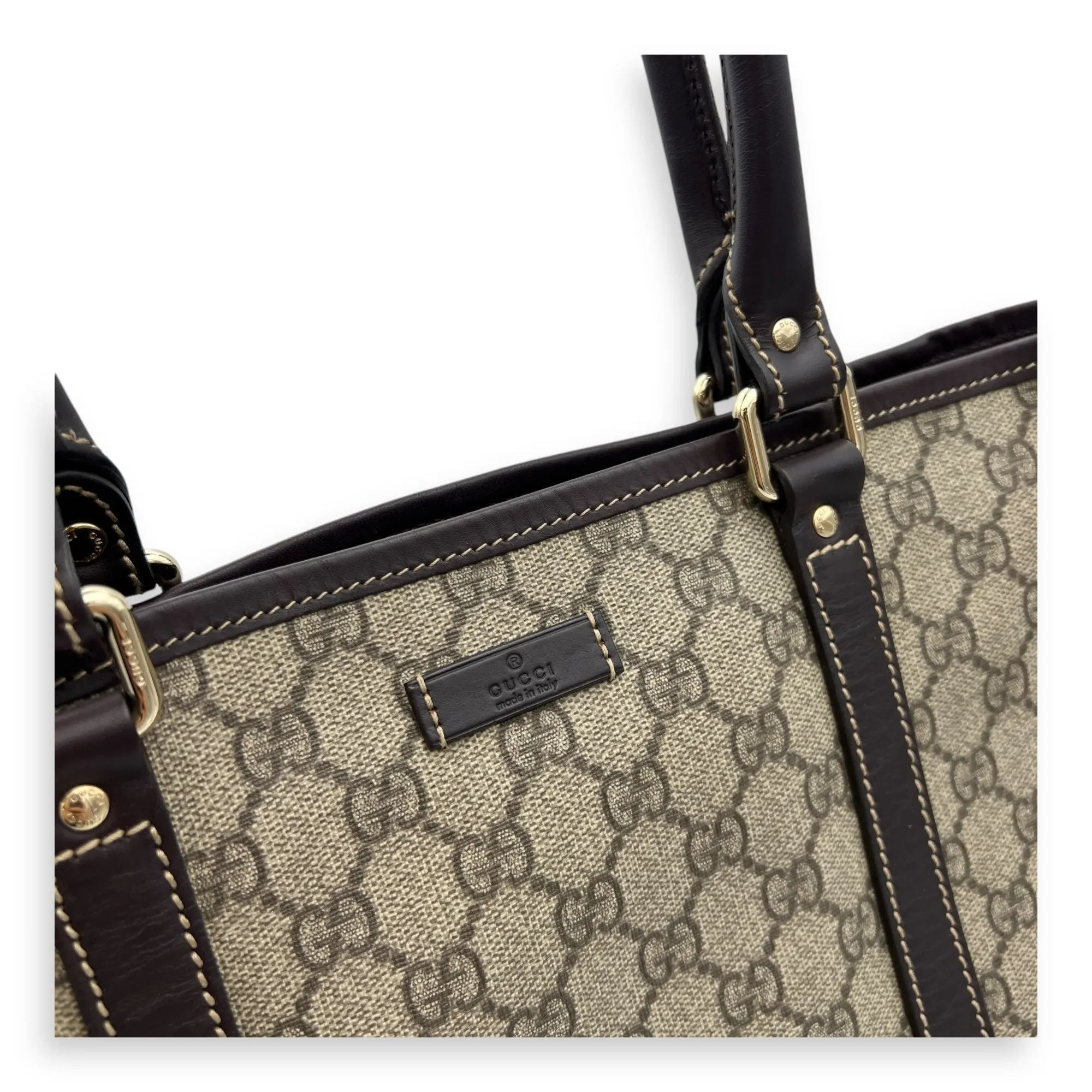 GG Supreme Vertical Brown Tote Bag in Coated Canvas, Gold hardware
