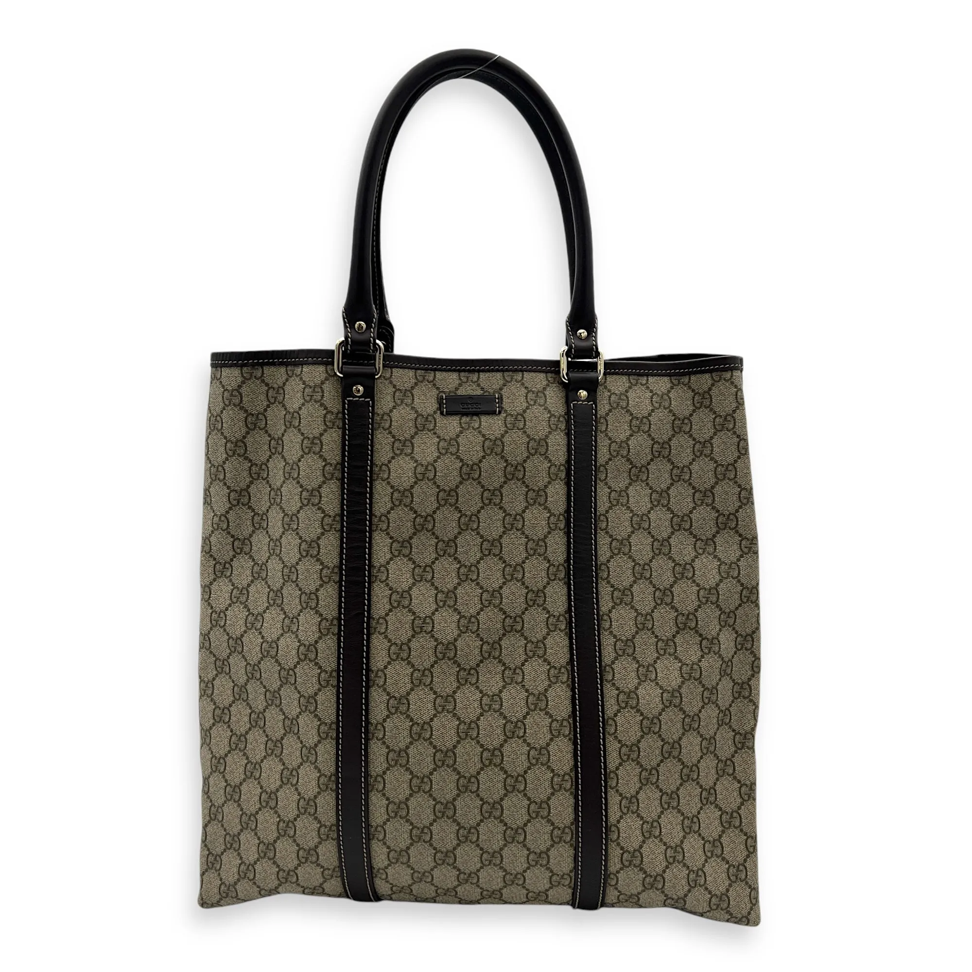 GG Supreme Vertical Brown Tote Bag in Coated Canvas, Gold hardware