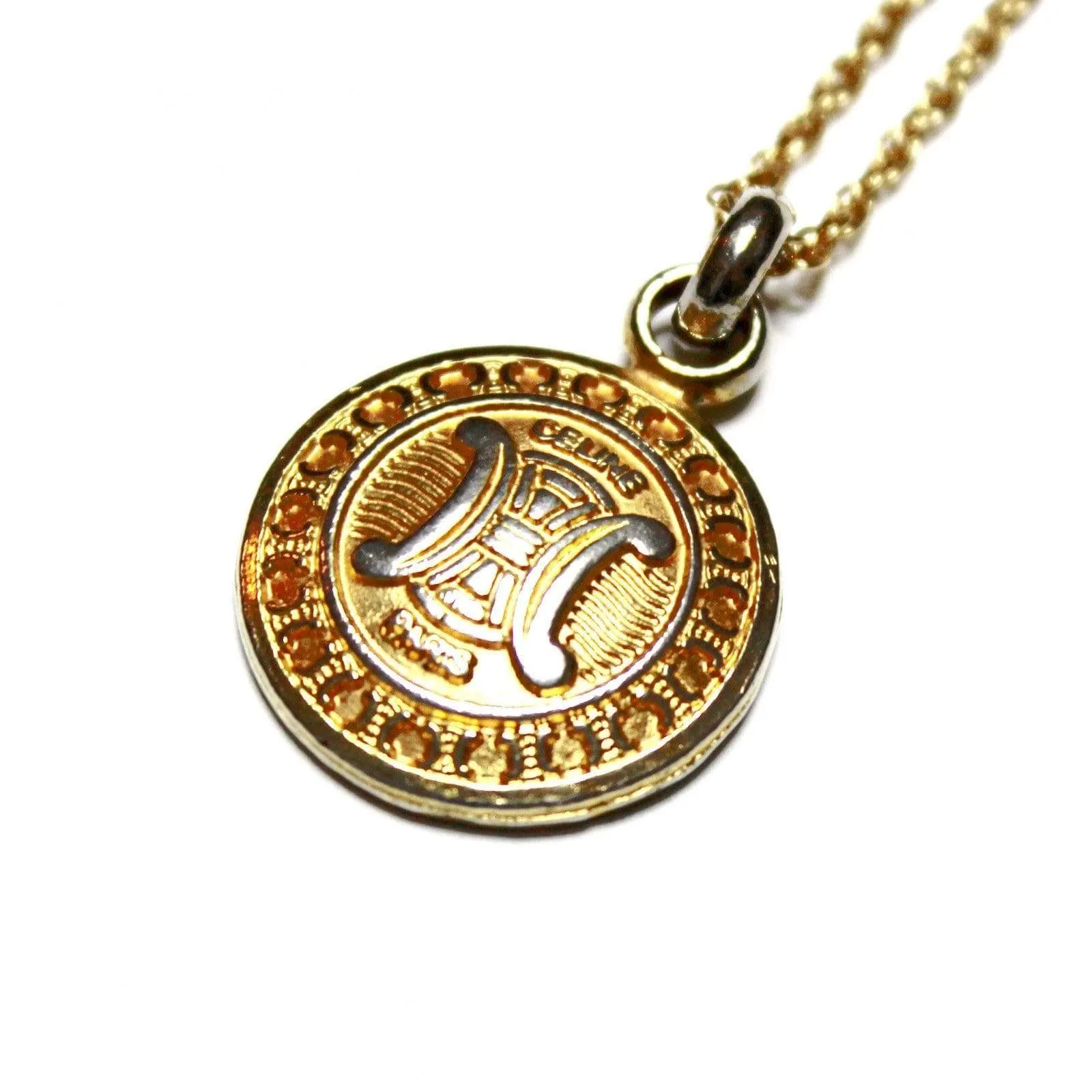 Gold Celine Detailed Logo Coin Pendent Chain