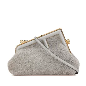 Gray Fendi Small Shearling Fendi First Crossbody Bag