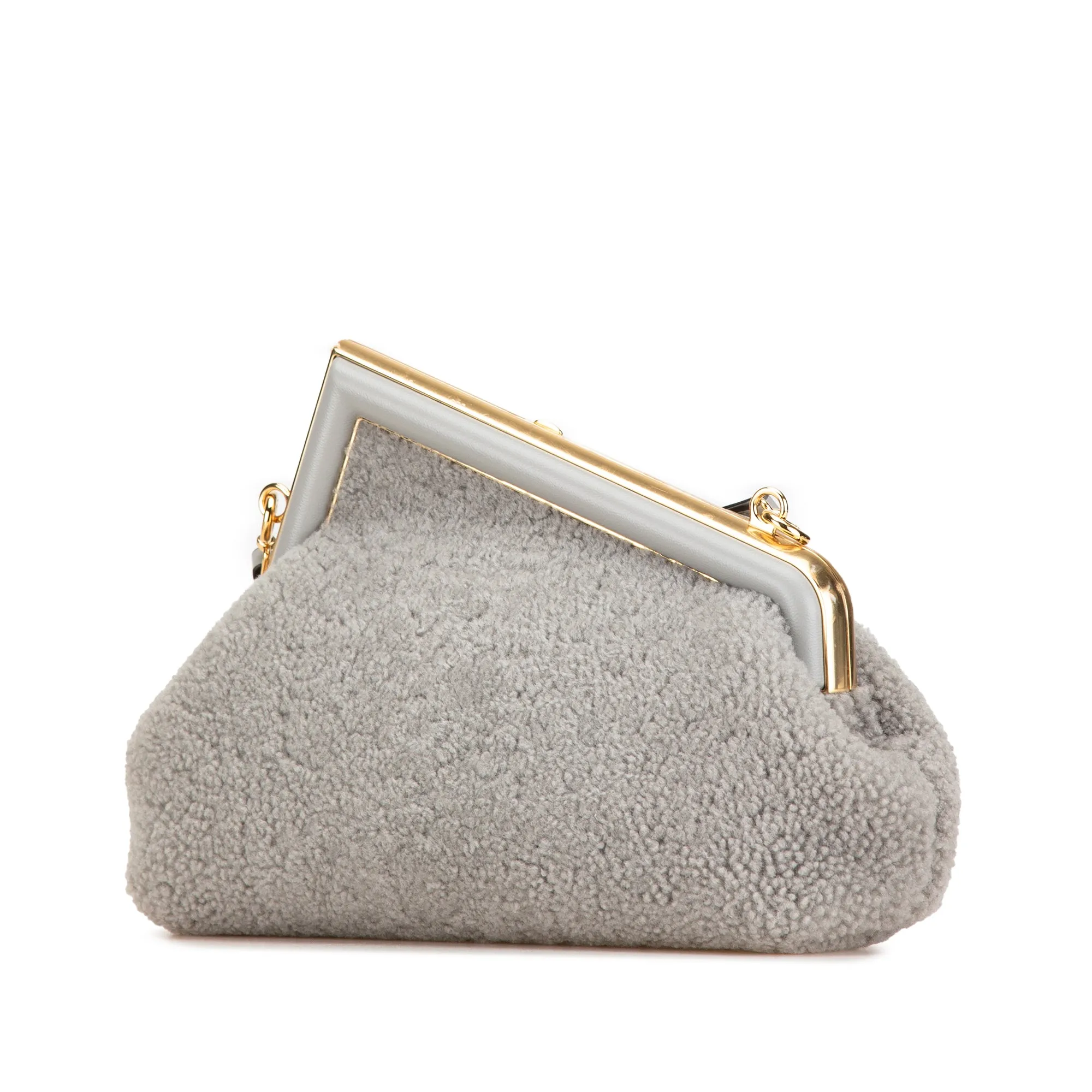 Gray Fendi Small Shearling Fendi First Crossbody Bag