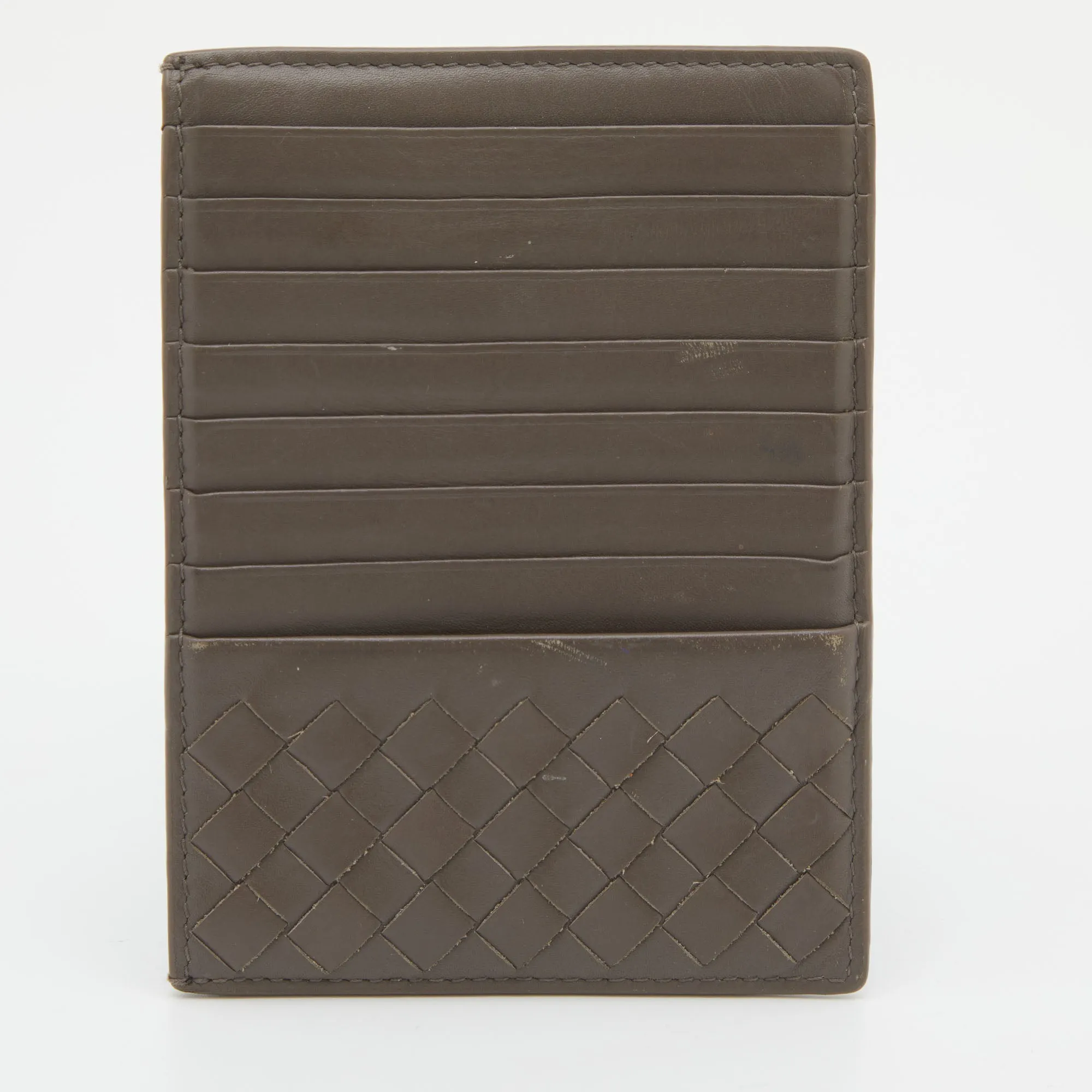 Grey Intrecciato Leather Card Holder