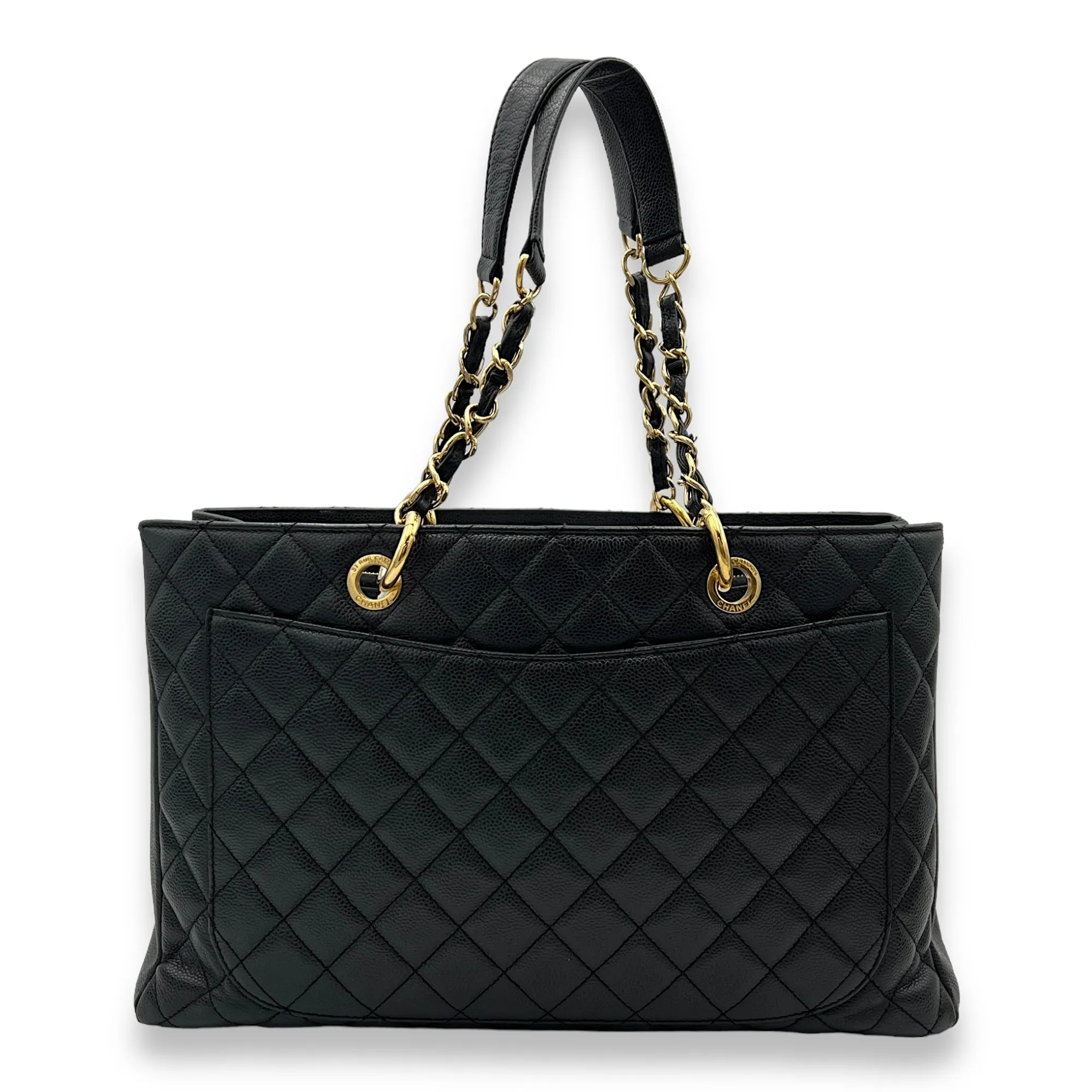 GST XL Black Tote Bag in Caviar Leather, Gold hardware