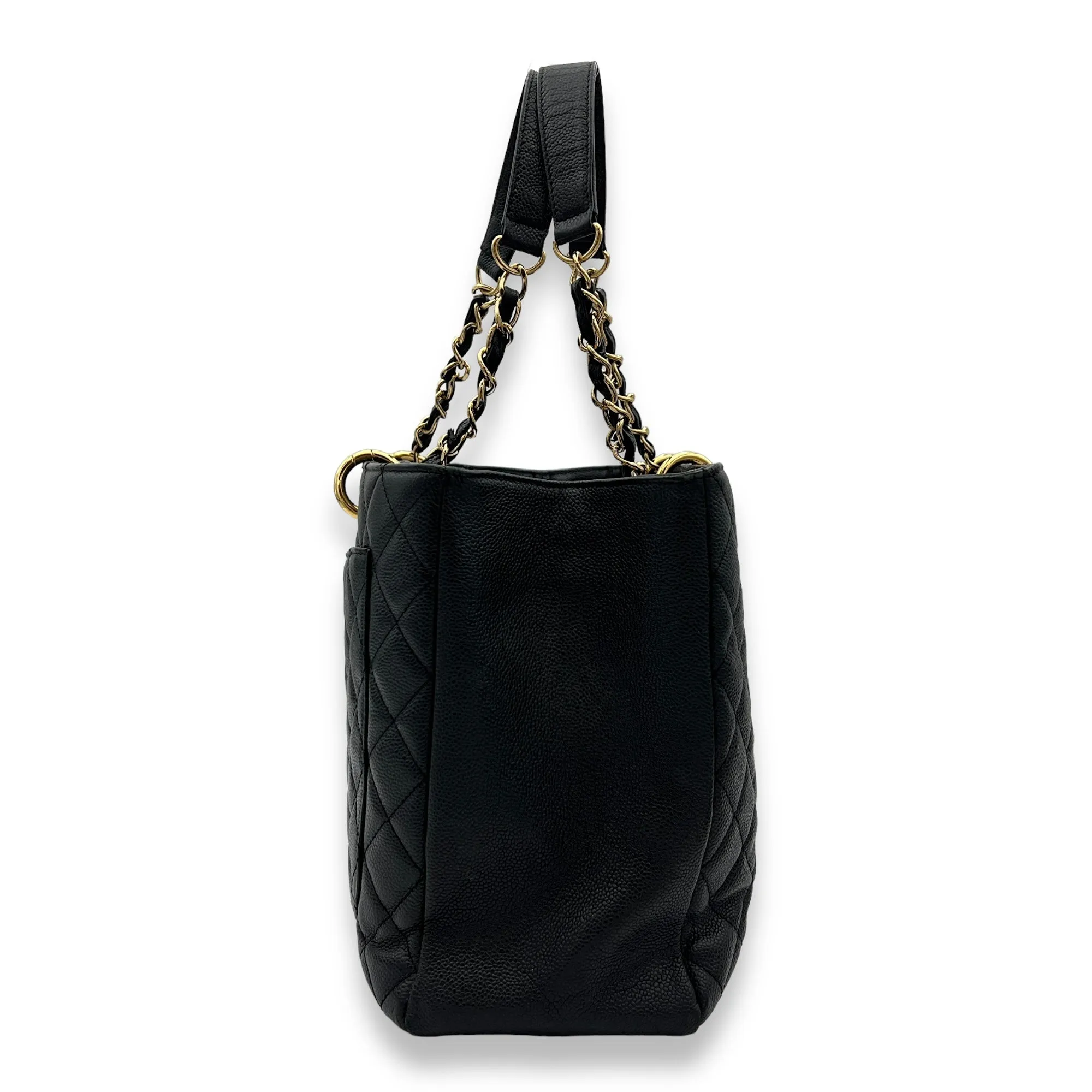 GST XL Black Tote Bag in Caviar Leather, Gold hardware