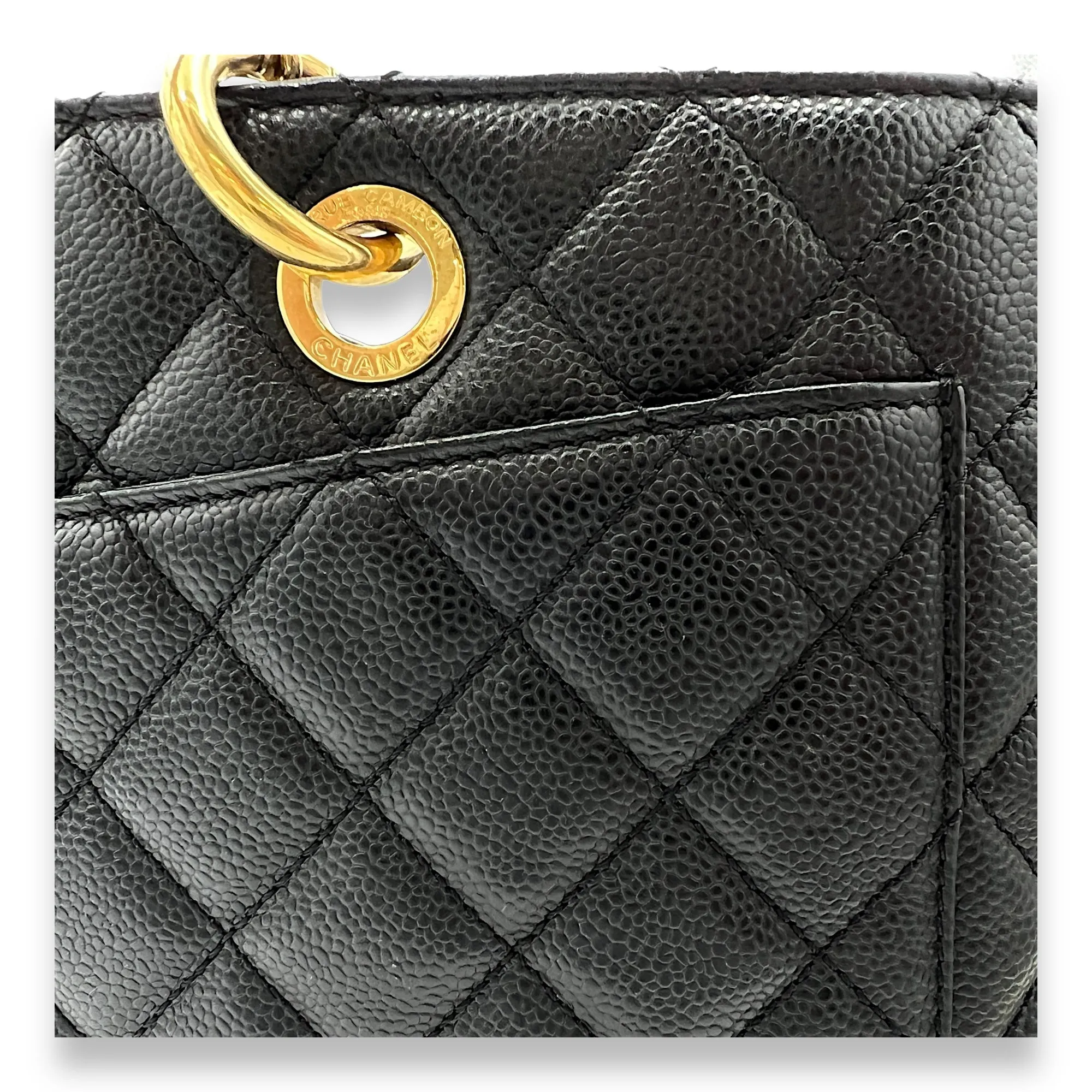 GST XL Black Tote Bag in Caviar Leather, Gold hardware