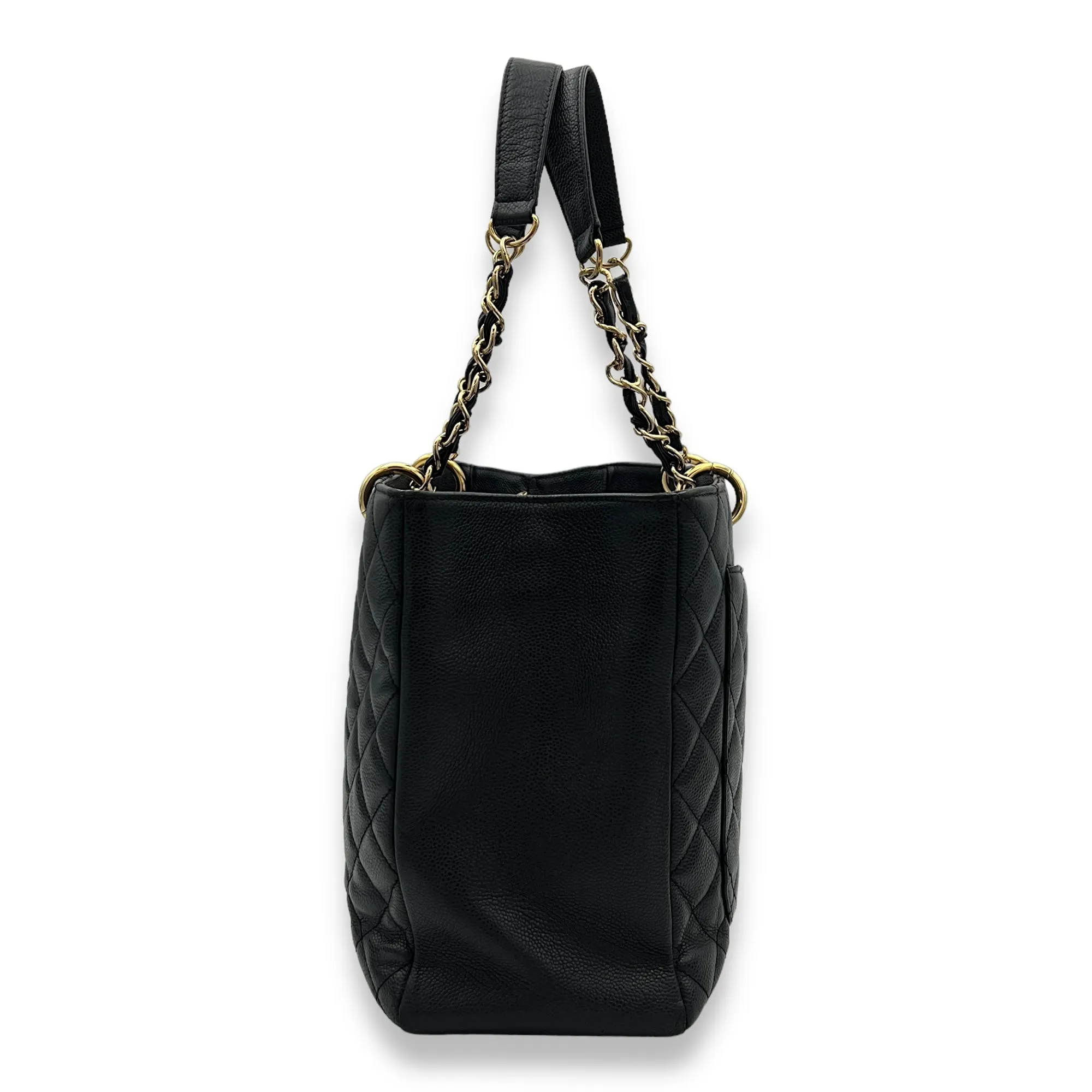 GST XL Black Tote Bag in Caviar Leather, Gold hardware