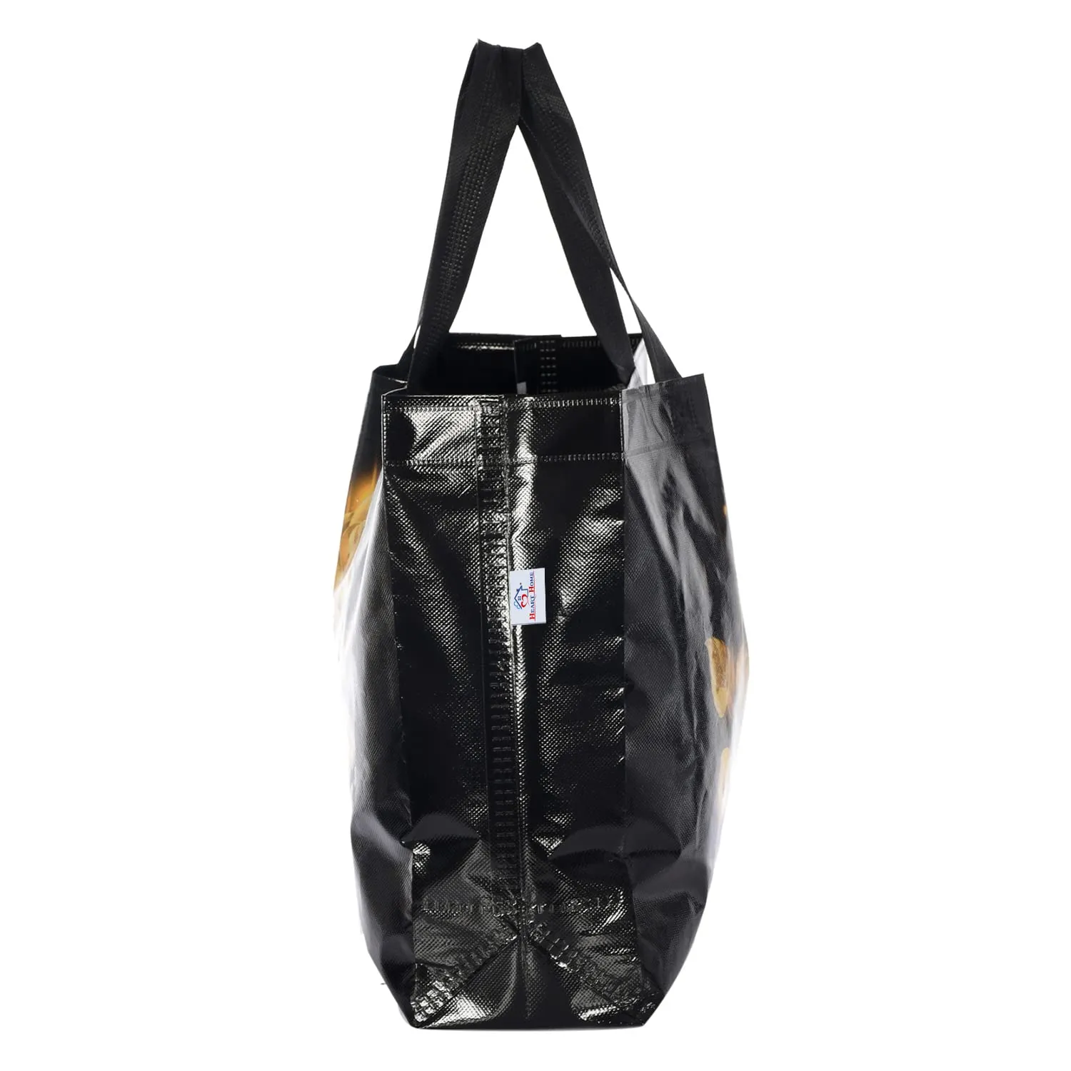 Heart Home Rose Printed Laminated Non Woven Party Favor Gift Bag, Tote Bag, Carry Bags with Handles- Pack of 12 (Black)-50HH01134