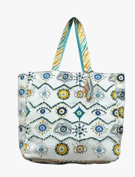 HHH Designs Poly Canvas Tote Bag with Embroidery and Lace Accents - Stylish & Versatile Carryall