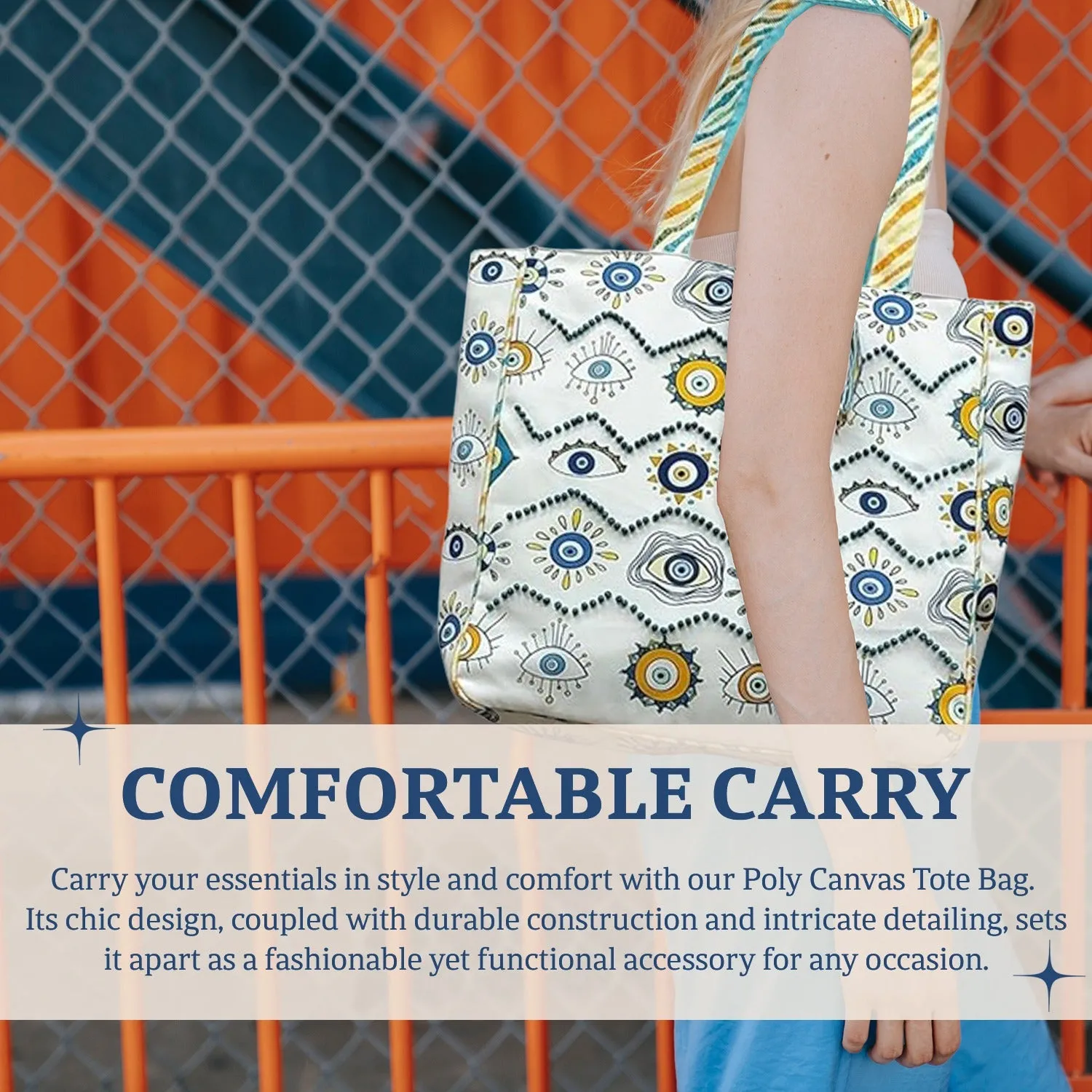 HHH Designs Poly Canvas Tote Bag with Embroidery and Lace Accents - Stylish & Versatile Carryall