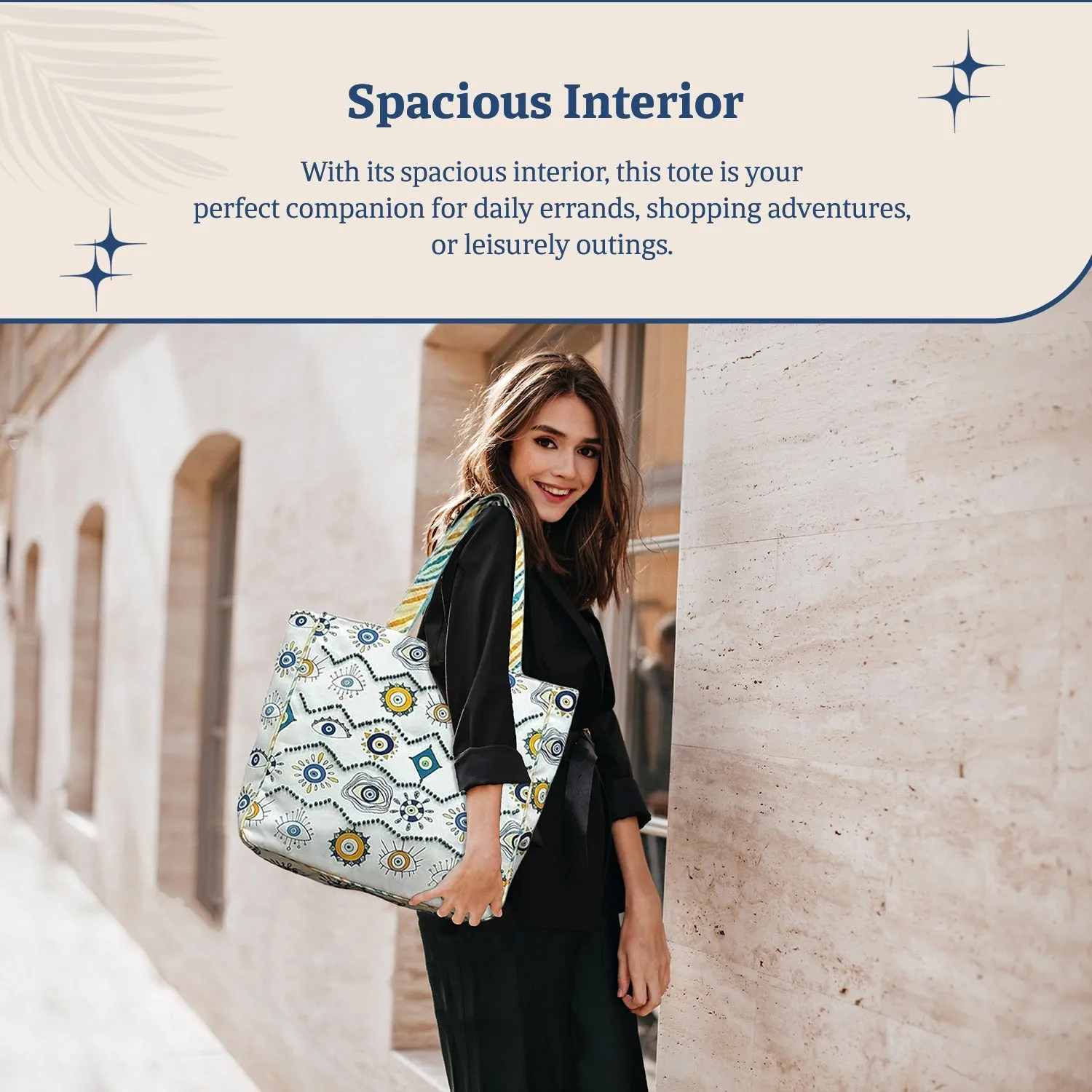 HHH Designs Poly Canvas Tote Bag with Embroidery and Lace Accents - Stylish & Versatile Carryall