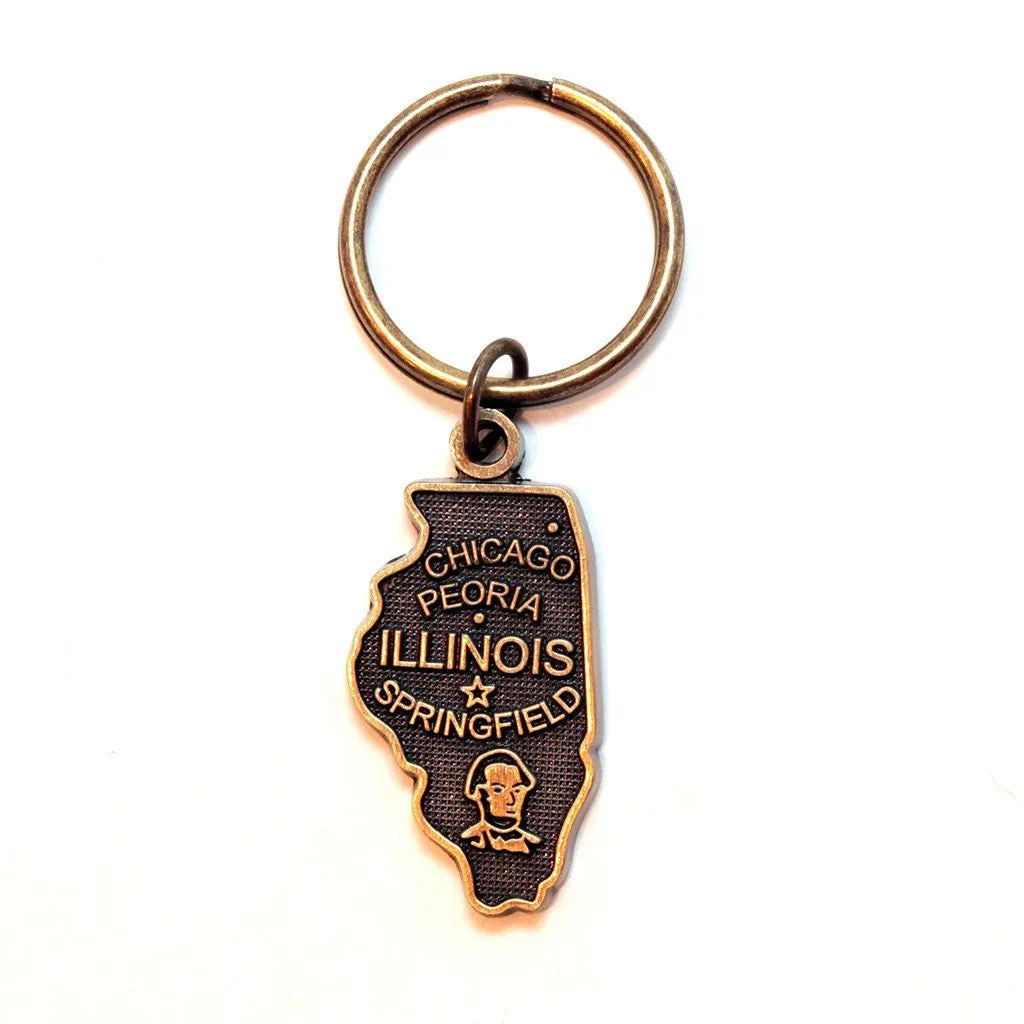 Illinois Key Chain - High Quality Thick Metal State Key Ring