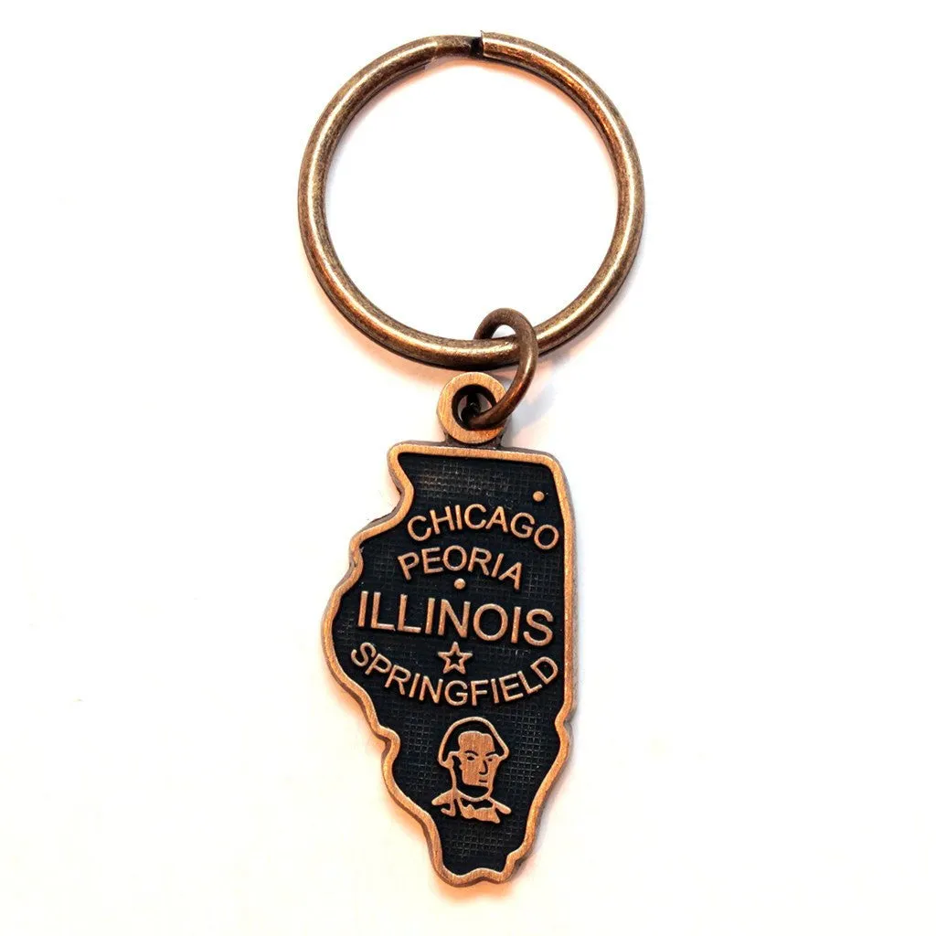 Illinois Key Chain - High Quality Thick Metal State Key Ring