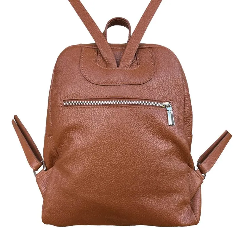 Italian Leather Medium Backpack in Dark Tan