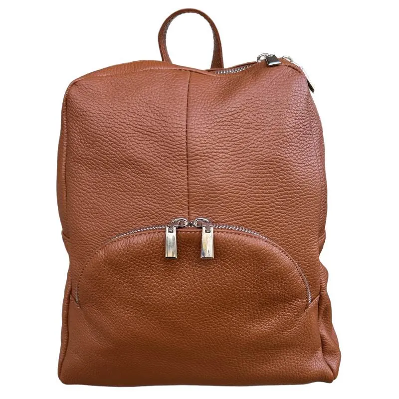 Italian Leather Medium Backpack in Dark Tan