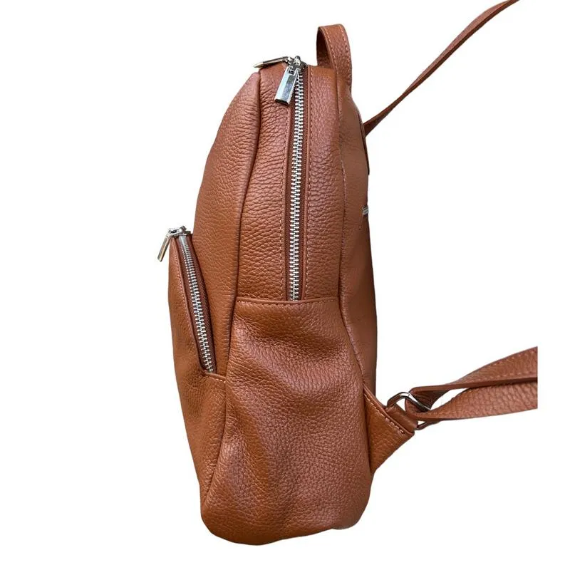 Italian Leather Medium Backpack in Dark Tan