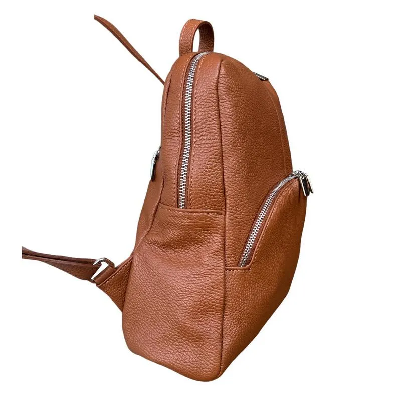 Italian Leather Medium Backpack in Dark Tan