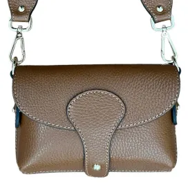 Italian Leather Mini Handbag in Dark Tan