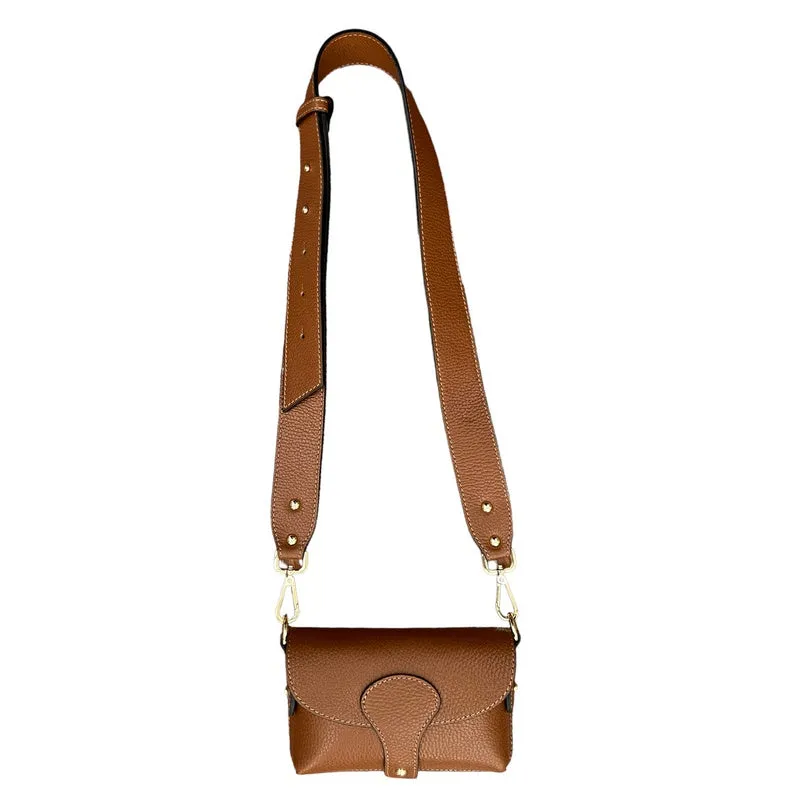 Italian Leather Mini Handbag in Dark Tan