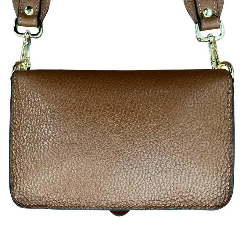 Italian Leather Mini Handbag in Dark Tan