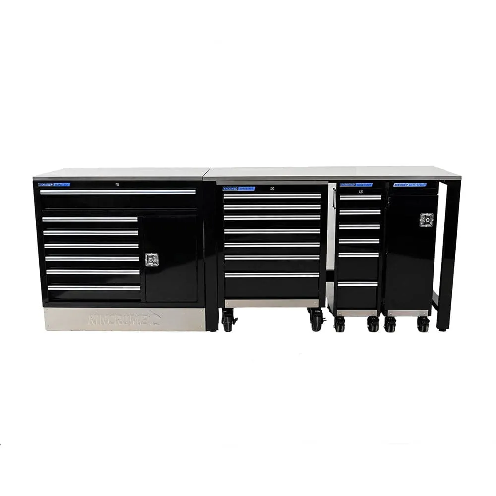 Kincrome K7375 5 Piece 2541mm x 622mm x 1000mm 20 Drawer Black Roller Cabinet Trolley Workshop Bench Pro Kit