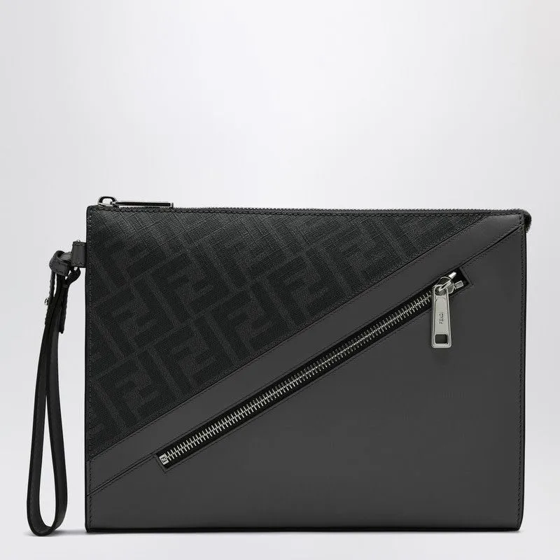 Men's Diagonal Pouch In Ff Canvas in Grey | 7VA491AJF8