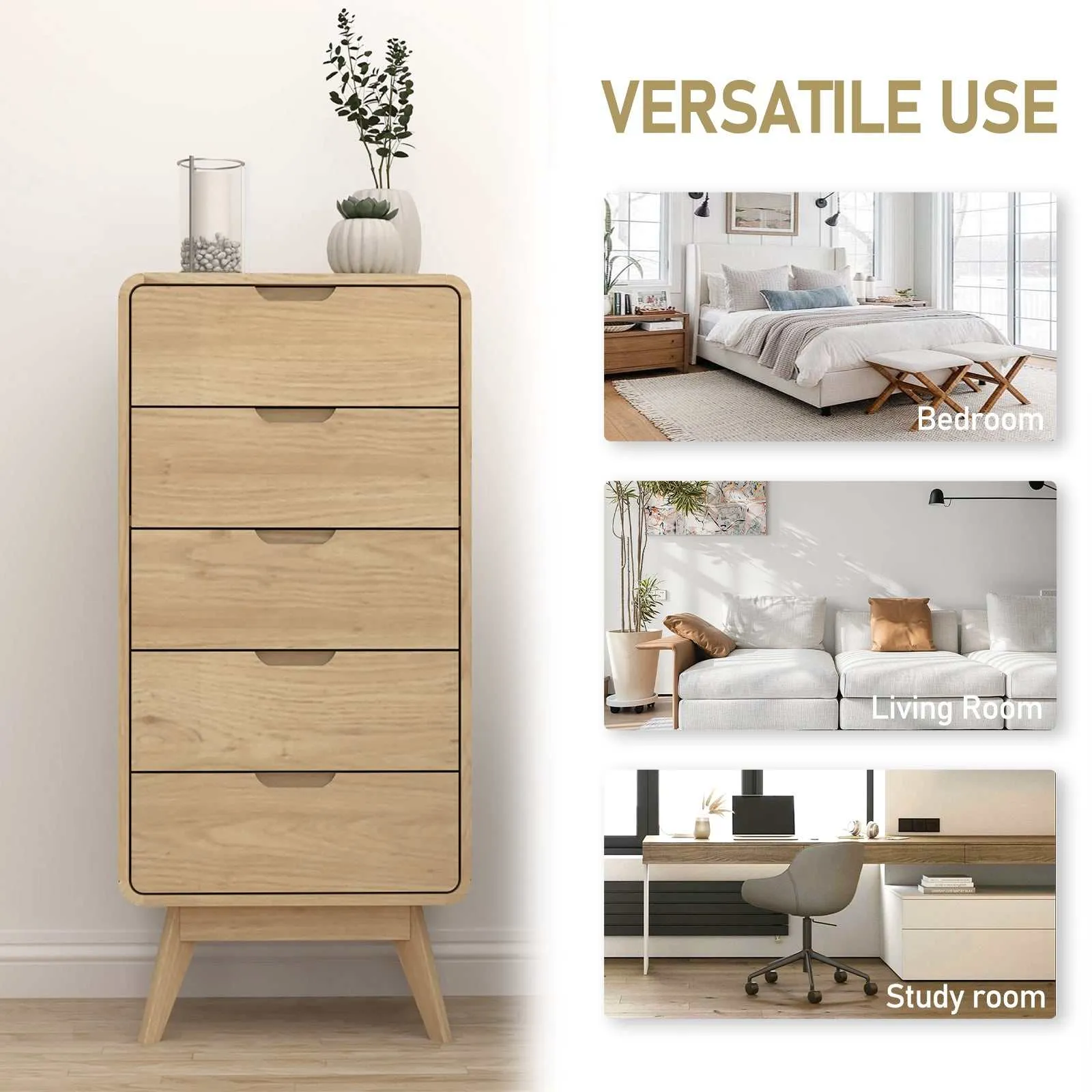 MerryLuk Tallboy Dresser 5 Drawers