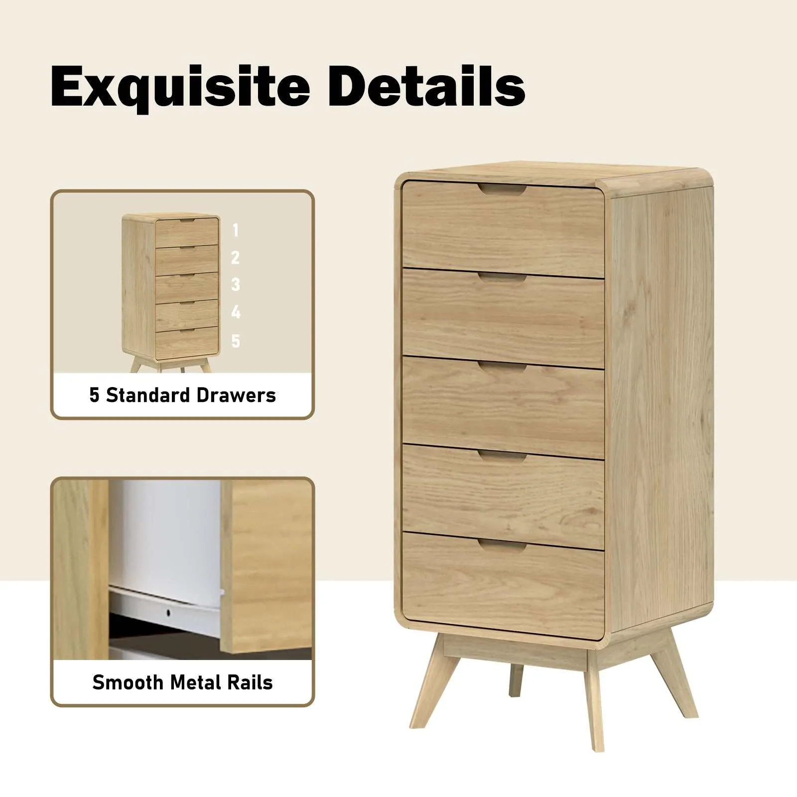 MerryLuk Tallboy Dresser 5 Drawers
