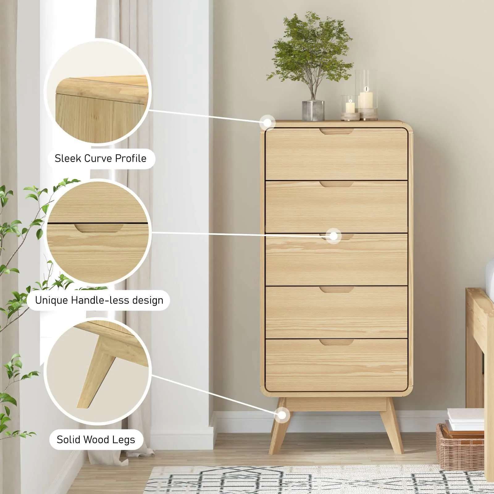 MerryLuk Tallboy Dresser 5 Drawers