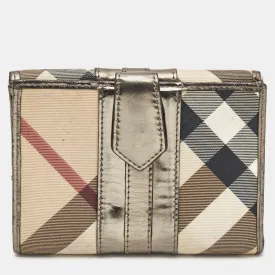 Metallic/Beige Housecheck PVC and Patent Leather French Wallet