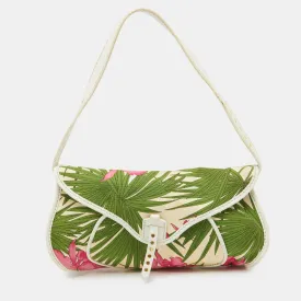 Multicolor Tropical Print Canvas and Leather Shoulder Bag