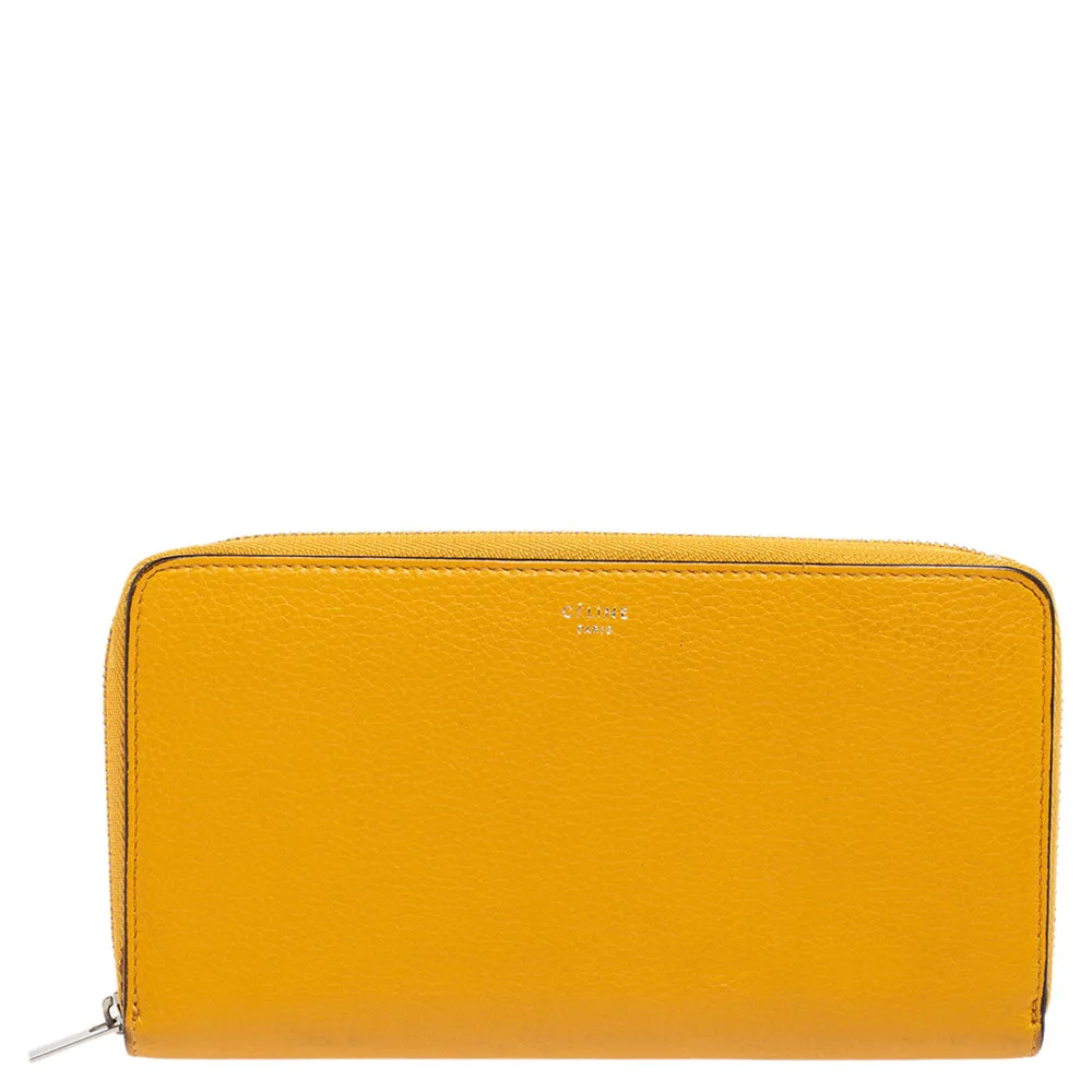 Mustard Yellow Leather Zip Around Wallet