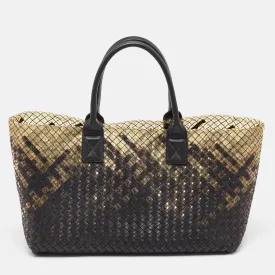 Ombre Black/Cream Intrecciato Leather and PVC Cabat Tote