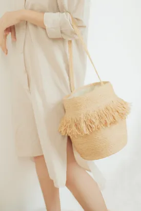 Simon Classic raffia bucket bag
