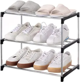 Stackable Small Shoe Rack, Entryway, Hallway and Closet Space Saving Storage and Organization (3-Tier, Black)
