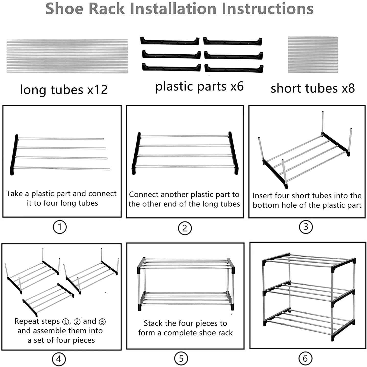 Stackable Small Shoe Rack, Entryway, Hallway and Closet Space Saving Storage and Organization (3-Tier, Black)
