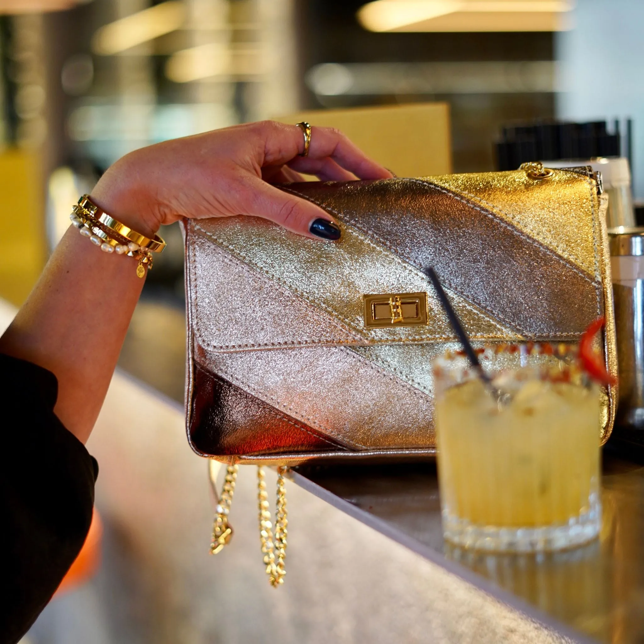 The Large Metallic Stripe Leather Bag