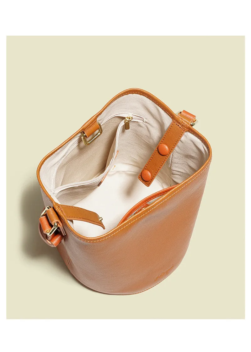 Top Grain Leather Medium Bucket Shoulder Bag