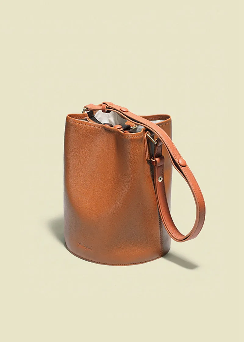 Top Grain Leather Medium Bucket Shoulder Bag
