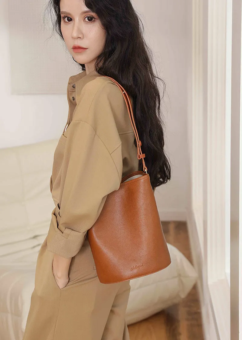 Top Grain Leather Medium Bucket Shoulder Bag