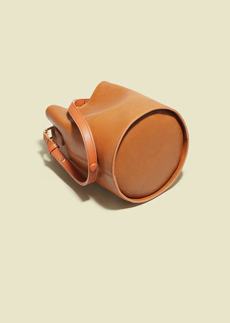 Top Grain Leather Medium Bucket Shoulder Bag