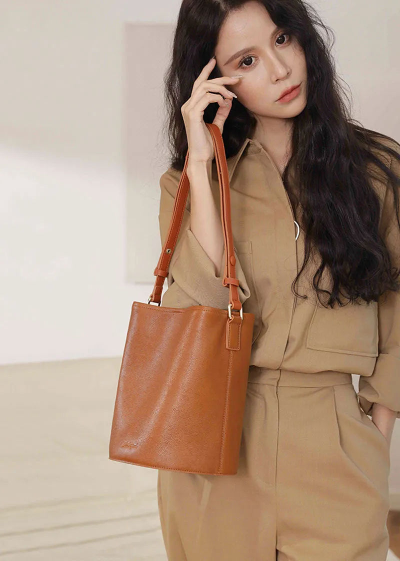 Top Grain Leather Medium Bucket Shoulder Bag