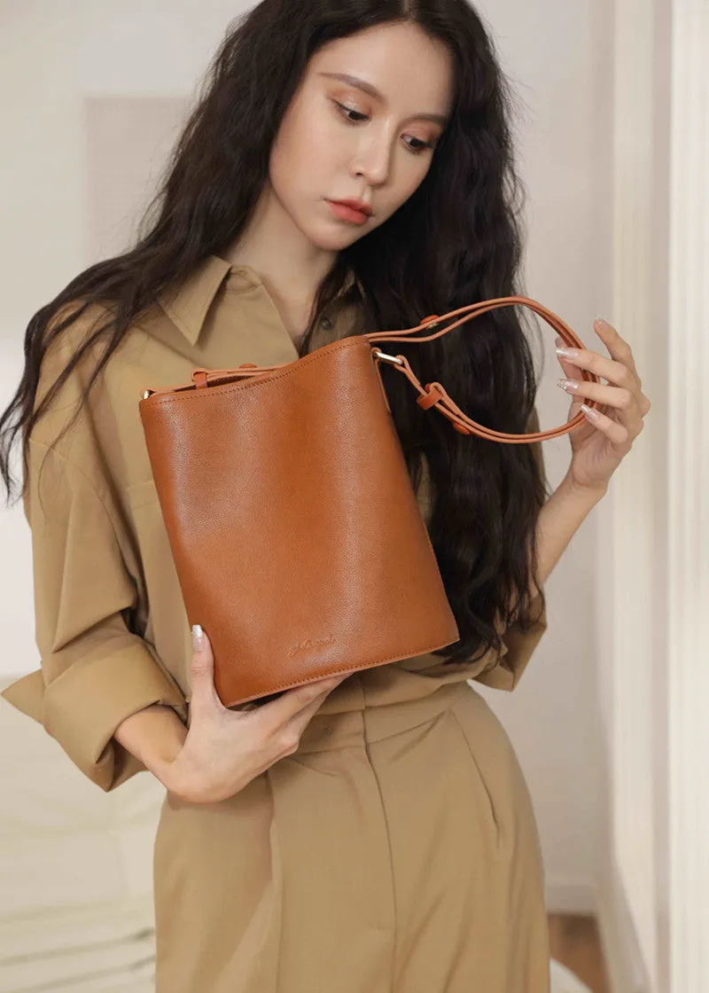 Top Grain Leather Medium Bucket Shoulder Bag