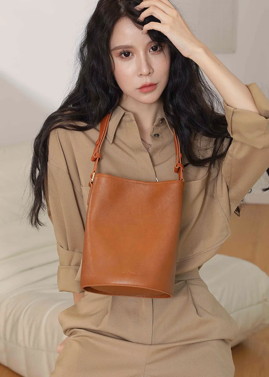 Top Grain Leather Medium Bucket Shoulder Bag