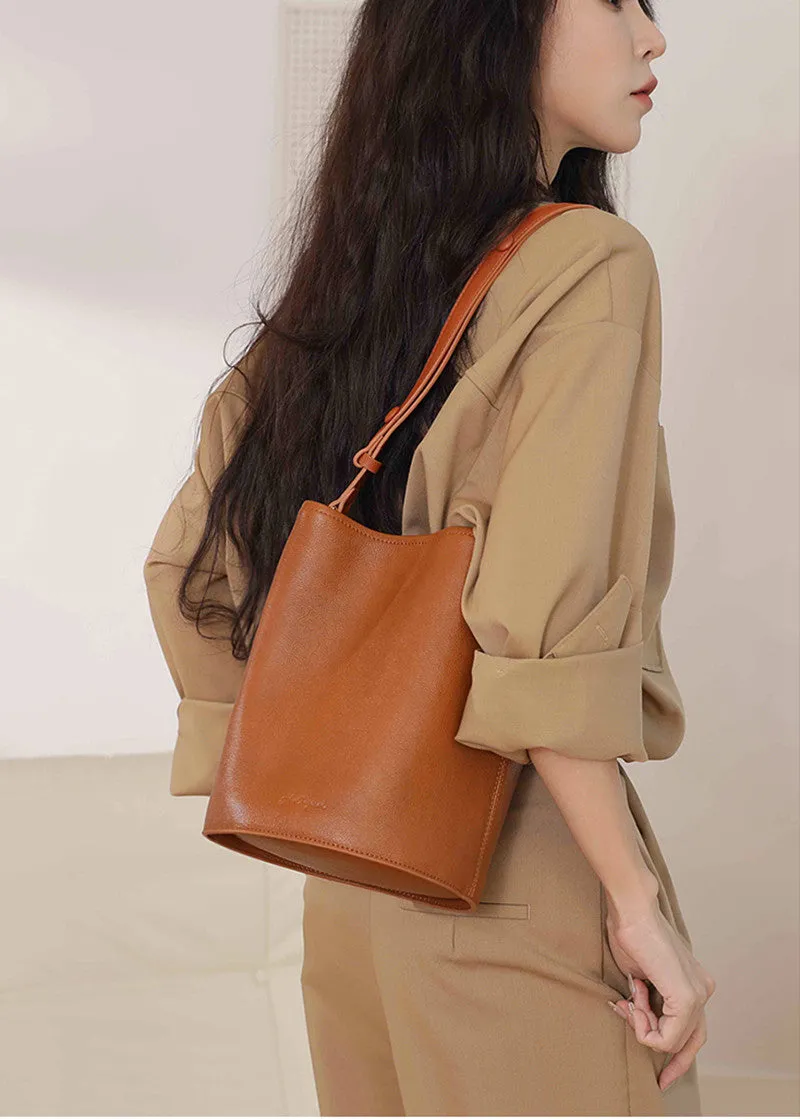 Top Grain Leather Medium Bucket Shoulder Bag